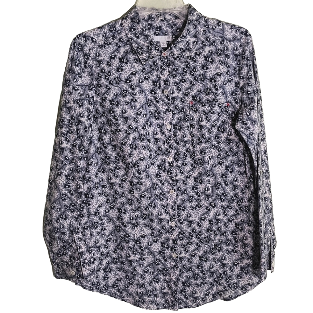 J.Jill Blue and white floral print button down roll tab sleeve shirt size: Small